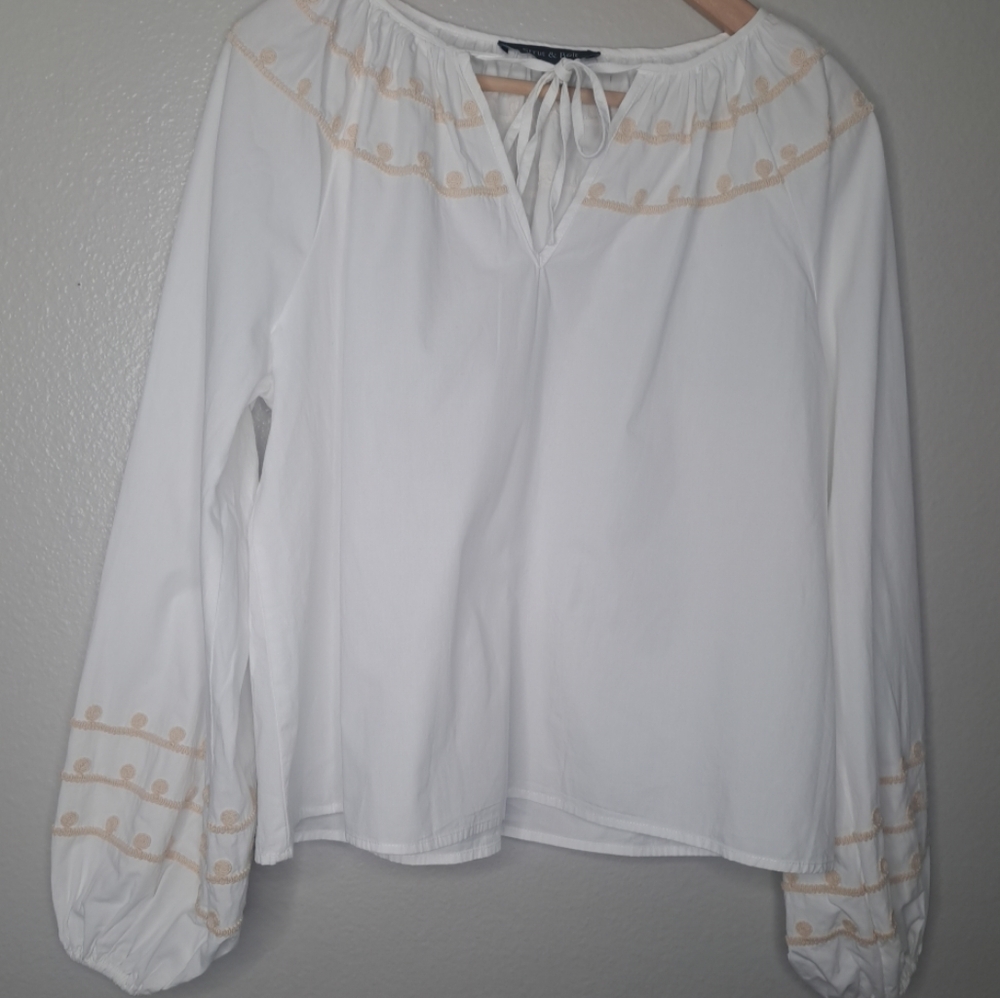 Strut & Bolt White Embroidered Long Sleeve Blouse Boho Beachy Large